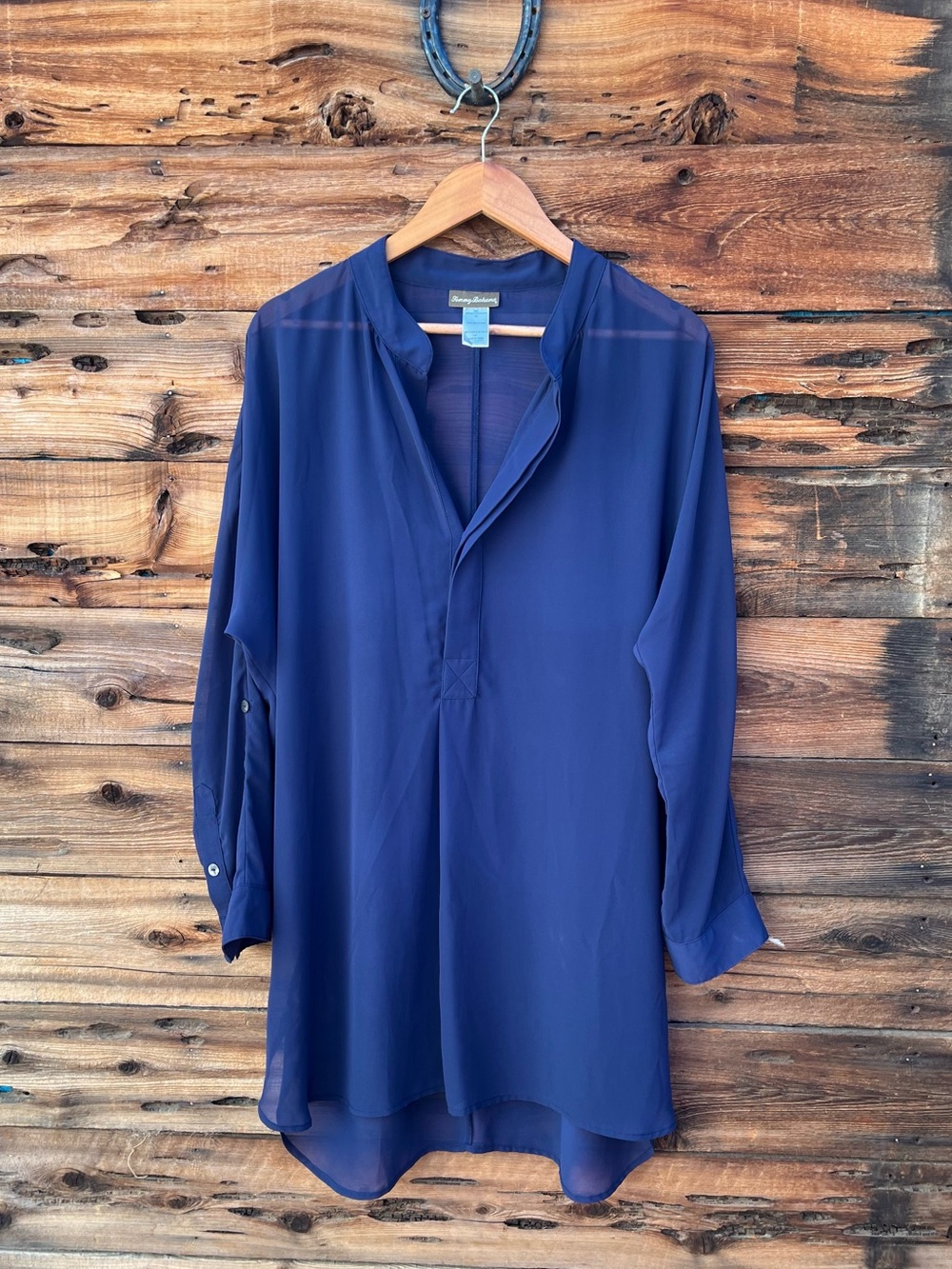 TOMMY BAHAMA | Navy Sheer Long-Sleeve Tunic Blouse M